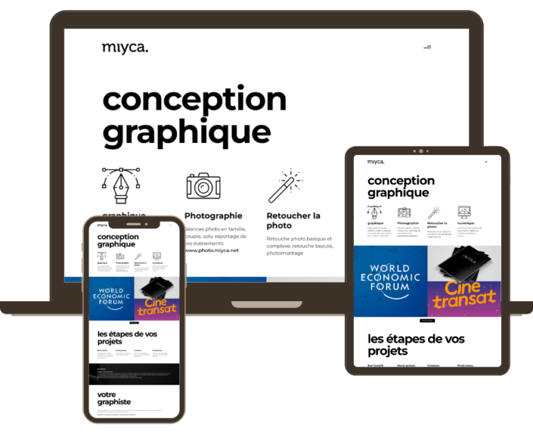 Optimisation du référencement d'un site internet réalisé par Fée des sites pour l'entreprise MIYCA, Graphiste et Photographe dans le Pays de Gex et en Suisse.