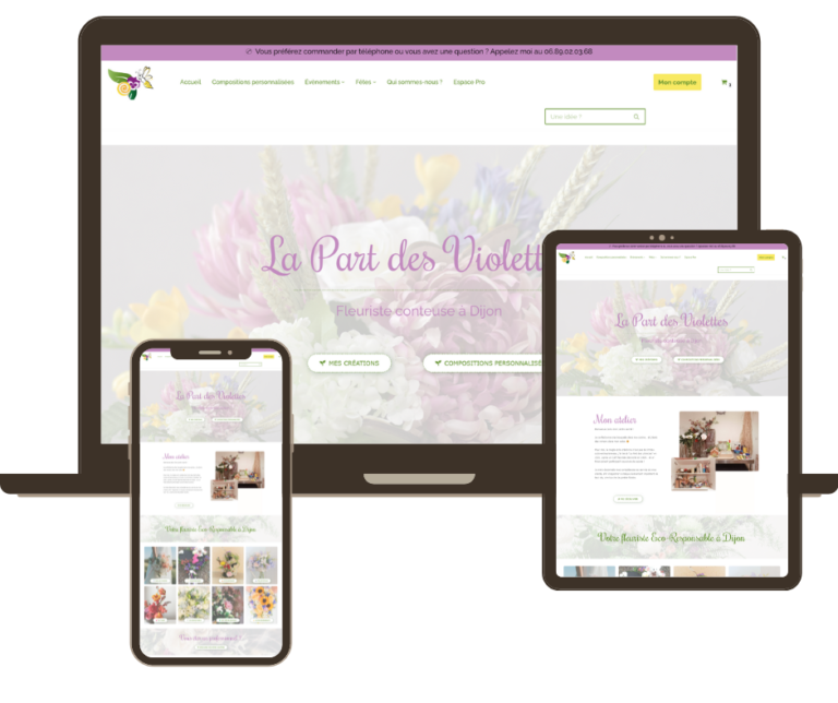 Références de Site internet WordPress réalisé par Fée des sites pour l'entreprise La part des Violettes, fleuriste Eco-responsable