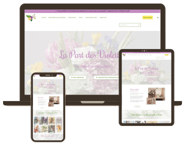 Portfolio de prestation WordPress réalisé par Fée des sites : création d'une boutique en ligne Woocommerce La part des Violettes, fleuriste Eco-responsable à Dijon (21)