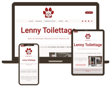 Portfolio de prestation WordPress réalisé par Fée des sites : création du site internet pour le salon de toilettage Lenny Toilettage à Besançon - Ecole Valentin (25)