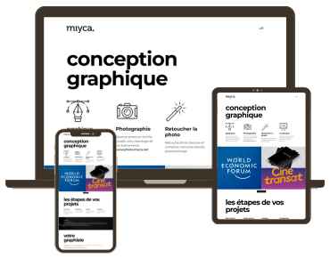 Portfolio de prestation WordPress réalisé par Fée des sites : optimisation du référencement du site internet de l'entreprise MIYCA, Graphiste et Photographe dans le Pays de Gex et en Suisse.