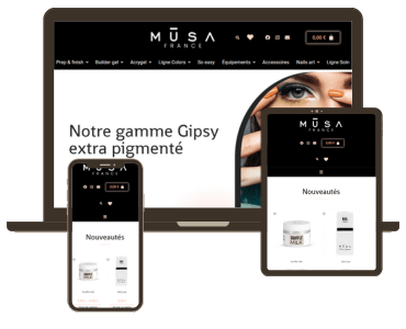 Portfolio de prestation WordPress réalisé par Fée des sites : création d'une boutique en ligne Woocommerce MUSA Nails France, Vente de produits pour les ongles (01)