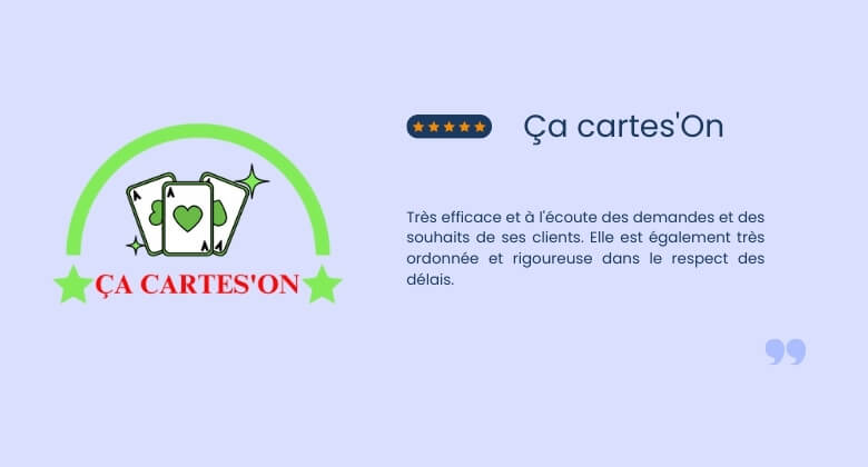 Avis client de l'entreprise Ça Cartes'On, pour une prestation de création de site e-commerce sur mesure