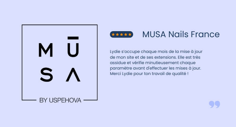 Avis client de l'entreprise MUSA Nails France, pour une prestation de maintenance préventive mensuelle