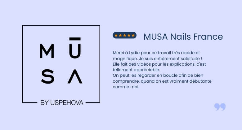 Avis client de l'entreprise MUSA Nails France, pour une prestation de création de site e-commerce sur mesure