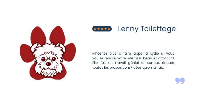 Avis client de l'entreprise Lenny Toilettage, pour une prestation de création de site internet sur mesure